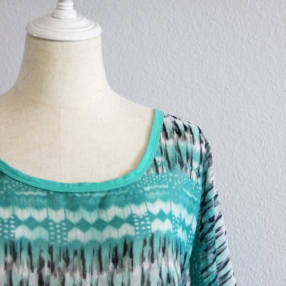 Vanity Beautiful Aqua Green Blouse Size Large Lightweight Lace Back Size XL - Picture 2 of 7